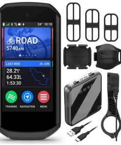 Premium Cycling Computer, Vivid Color Touchscreen Display, Built-in Speaker, Advanced Training with Speed and Cadence Sensors and Wearable Power Bank Bundle